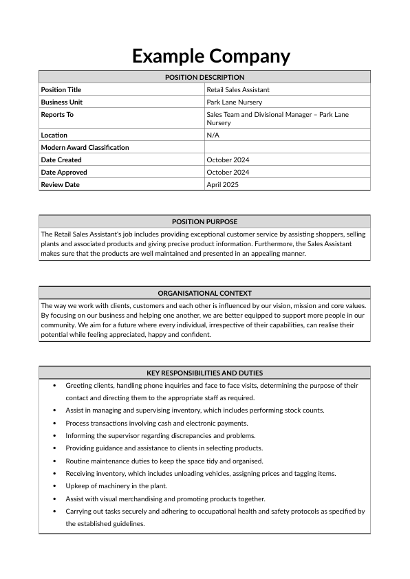 Free Sales Assistant Position Description and Job Posting Templates